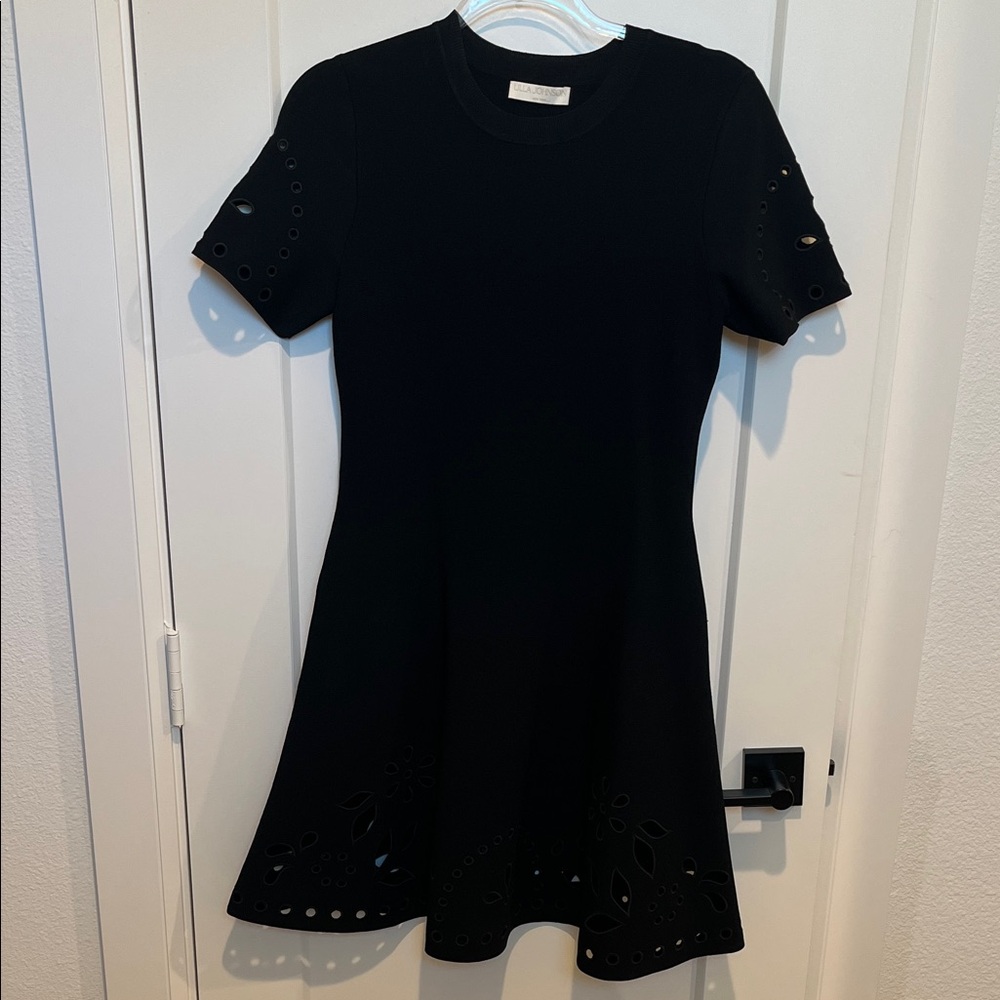 Ulla Johnson Black Mini Dress with Eyelet Detail